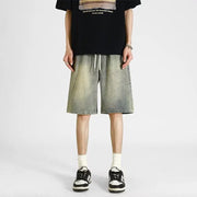 Men's denim shorts, men's 2025 summer thin style retro loose American fashion brand casual five inch mid length pants