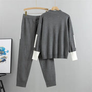 Winter Women Knitted 2 Pieces Set Muslim Casual Thicken Pullover Sweater +Knitted Pant 2PCS Suits Outfit Sport Warm Set 2024