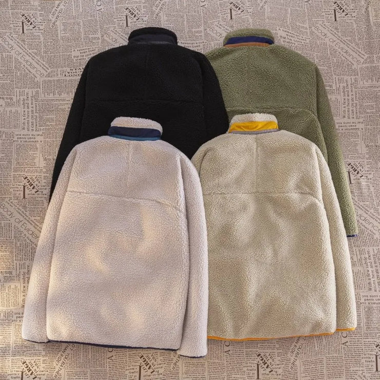Motorcycle Outdoor Wool Jacket Men Women Double Sided Thick Plush Rider Ride Suit Lambing Wool Windproof Warm Fashionable Jacket