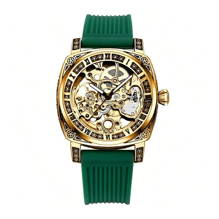 A High-end MEN'S Gold Carved Hollow Fashionable Retro Luminous Business and Leisure Fully Automatic Mechanical Watch