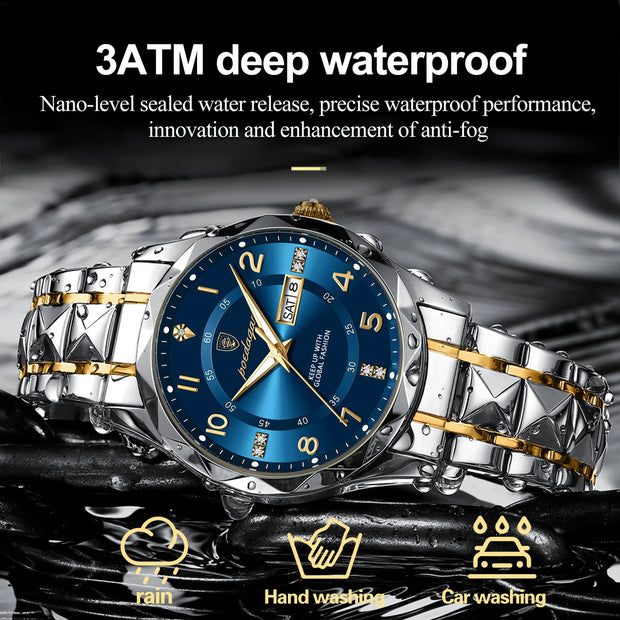 Men Quartz Waterproof Date Week Luminous Wristwatch