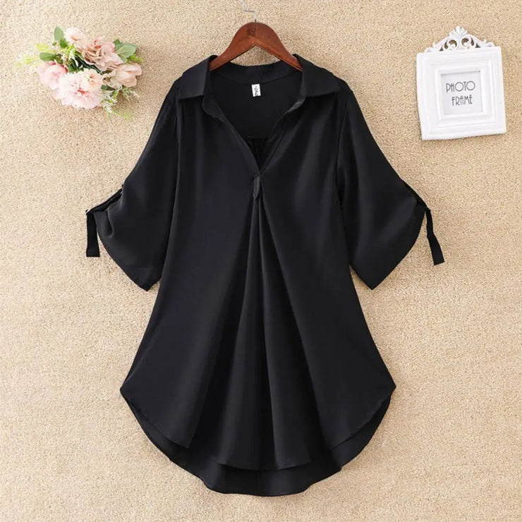 Chic Plus Size Tops For Women Summer Tunic 2023 Fashion Solid Casual Blouse Women White Ladies Top Loose Shirts camisa mujer