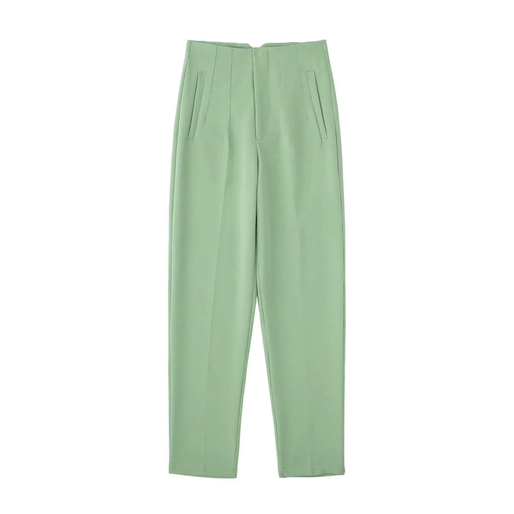 TRAFZA Women Elegant Solid Pencil Pants High Waist Pant For Women Casual Streetwear Woman Trousers Office Wear Chic Pant