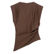 TRAF New Womens Tops Sleeveless Red Black Blouse Woman Summer Ruched Asymmetrical Top Women Slim Fit Brown Stylish Women's Top