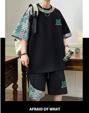 Summer Men's  Sets Mens Trend Casual Tracksuit Print Short Sleeve T-shirt+shorts Two Pieces Suit Mens Sportswear set