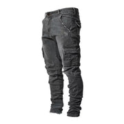 Men Street Elastic Denim Brand Jeans Narrow Legs Multi Pockets Cargo Pants Casual Slim Fit Daily Wear Joggers Mid Waist Trousers