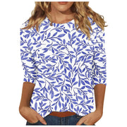 2024 Women Summer Tops Comfortable T Shirt Fashion Flower Print Round Neck 3/4 Sleeve Tops Soft Versatile Pullover Ropa De Mujer