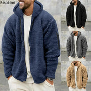 2025 Men's Casual Double-sided Plush Warm Jacket Autumn Winter Thick Wool Coats Solid Hooded Fleece Hoodies Loose Men Clothing