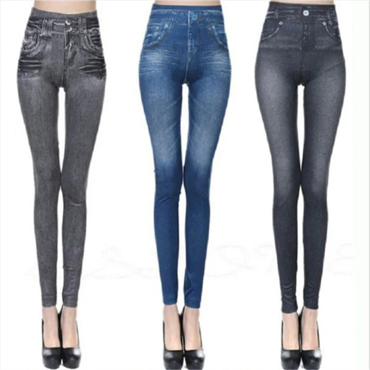 Ultra High Stretch Denim Inspired Leggings for Women High Waist Slim Fit Lifted Buttocks Tight Pants for Women