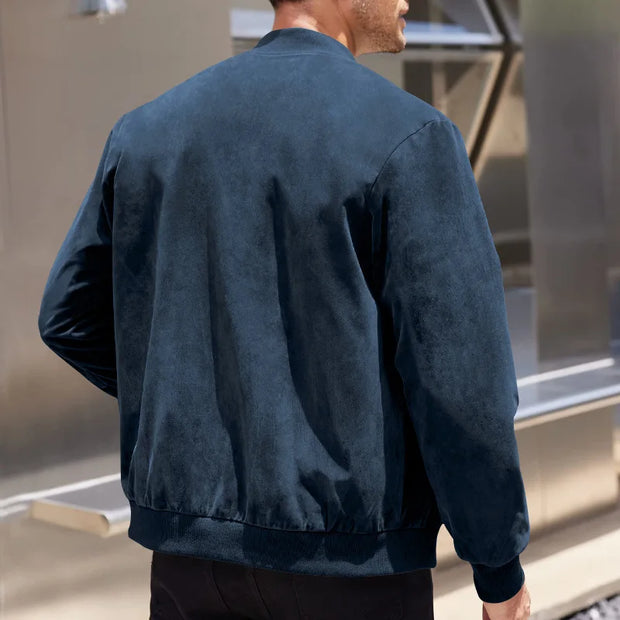 2024 Autumn Retro Suede Solid Color Men's Jacket Casual Zipper Pocket Top Male Coat Winter Long Sleeve Streetwear Men's Clothing
