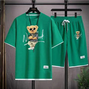 2025 Summer Men's trendy and fashionable high-end Waffle suits, casual T-shirt and shorts sets, men's sportswear sets, solid-col