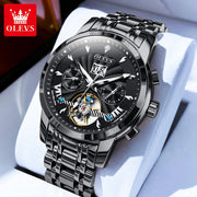 OLEVS 9965 Mens Watch Classic Hollow Out Automatic Mechanical Watch Original Movement Waterproof Luminous Calendar Year Moon