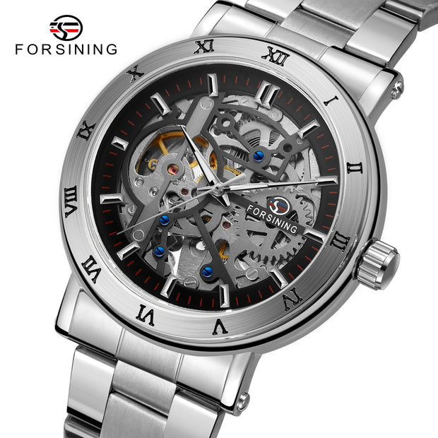 Forsining Official Automatic Mechanical Skeleton Watch Men Stainless Steel Skeleton Luminous Hands Military Business Waterproof