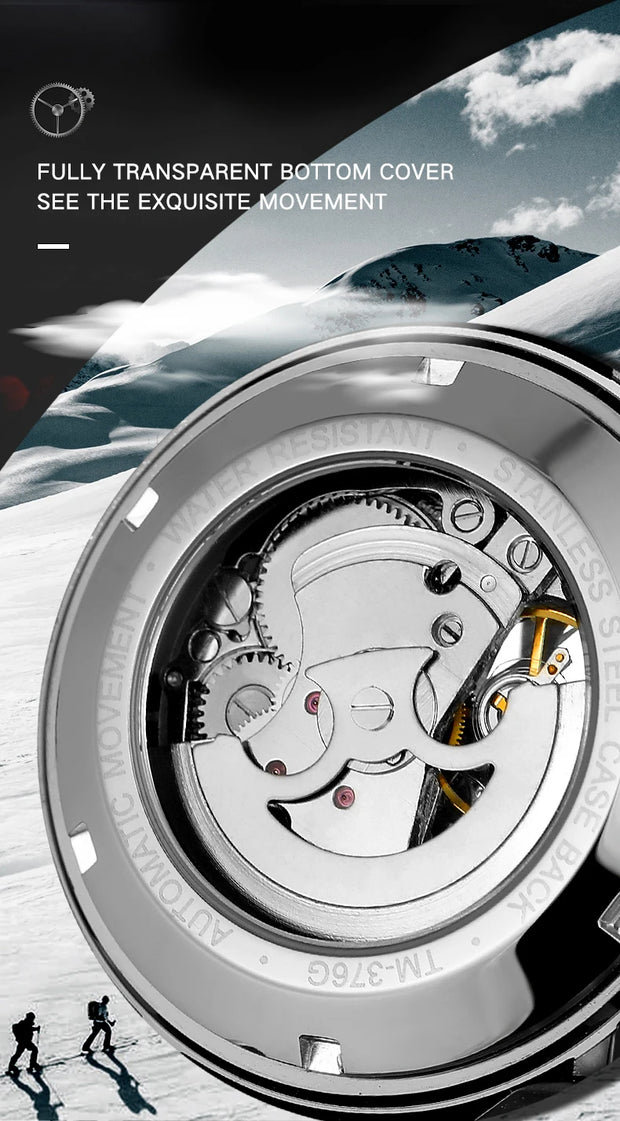 Forsining Official Automatic Mechanical Skeleton Watch Men Stainless Steel Skeleton Luminous Hands Military Business Waterproof