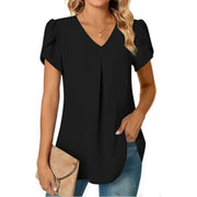 Elegant Women's Top Blouse Flower 2023 Summer Fashion Simplicity Short Sleeve Solid V-Neck Commuter Office Female Shirt S-XXL