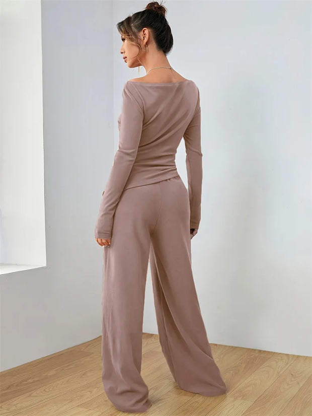 Women's Two-piece Wide Leg Pants Fashion Set Irregular Short Top Women's Clothing Yoga Exercise Set Спортивный Костюм Женский