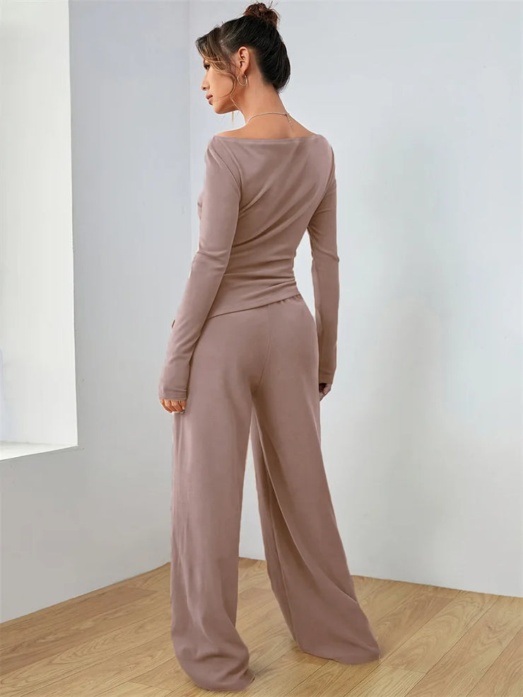 Women's Two-piece Wide Leg Pants Fashion Set Irregular Short Top Women's Clothing Yoga Exercise Set Спортивный Костюм Женский