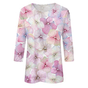 2024 Women Summer Tops Comfortable T Shirt Fashion Flower Print Round Neck 3/4 Sleeve Tops Soft Versatile Pullover Ropa De Mujer