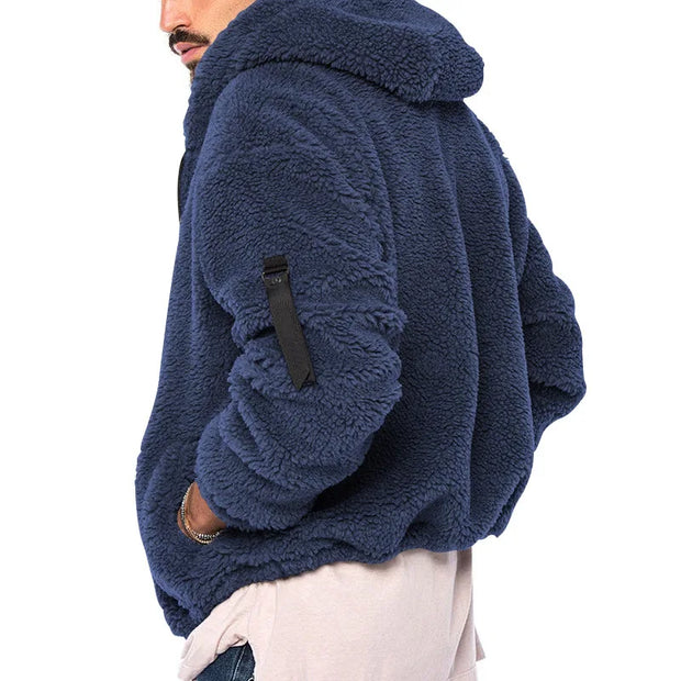 2025 Men's Casual Double-sided Plush Warm Jacket Autumn Winter Thick Wool Coats Solid Hooded Fleece Hoodies Loose Men Clothing