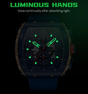 MINI FOCUS Chronograph Quartz Watch for Men Tonneau Dial Military Sport Wristwatch Male with Orange Silicone Strap Auto Date