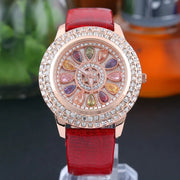 Korean Ladies Watch Colorful Rhinestones Dashi Dial Quartz Watch Casual Leather Ladies Clock Gift Relogio Feminino