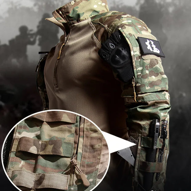 Men's Workwear Suit Outdoor Clothes Long Sleeve Tee Shirt & Trousers Wear-resisting Hunting Clothes Men Camping Suit