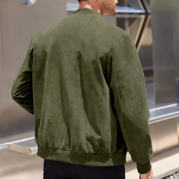 2024 Autumn Retro Suede Solid Color Men's Jacket Casual Zipper Pocket Top Male Coat Winter Long Sleeve Streetwear Men's Clothing