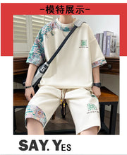 Summer Men's  Sets Mens Trend Casual Tracksuit Print Short Sleeve T-shirt+shorts Two Pieces Suit Mens Sportswear set
