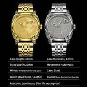 GLENAW  Mechanical Wristwatch Watches Men Surfing Sailboat Pointer Luminous Transparent Skeleton Mechanical Leather Male Clock