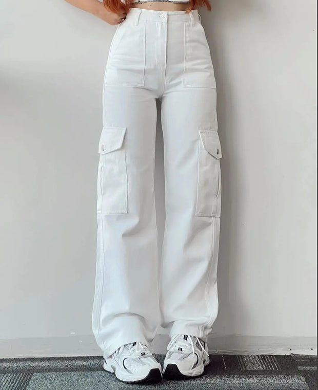 New Y2K Women Vintage Cargo Pants Streetwear Techwear Korean Harajuku Parachute Pants Beige Sweatpants Wide Leg Joggers Trousers