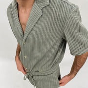 Men Sets Summer Casual Short-sleeved Shirt Shorts Fashion Striped Suit Male Two-piece Set Tracksuit Ropa Para Hombre