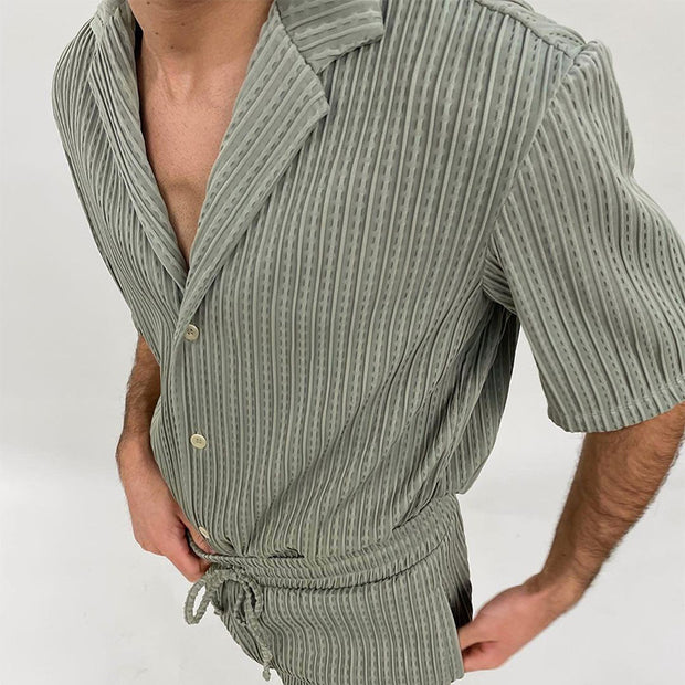 Men Sets Summer Casual Short-sleeved Shirt Shorts Fashion Striped Suit Male Two-piece Set Tracksuit Ropa Para Hombre