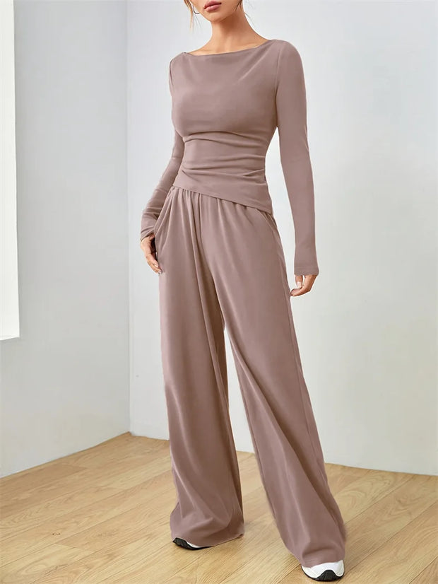 Women's Two-piece Wide Leg Pants Fashion Set Irregular Short Top Women's Clothing Yoga Exercise Set Спортивный Костюм Женский