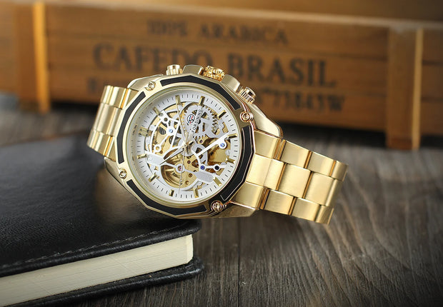 2024 Stainless Steel Skeleton Mechanical Watch Male Automatic Movement Man Wrist Watches Waterproof High End Luxury reloj hombre