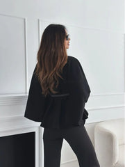 Elegant Solid Cape Fashion Office Lady Button Half Turtleneck Bat Sleeve Belt Coat Autumn Commuting Woolen Women Clothing