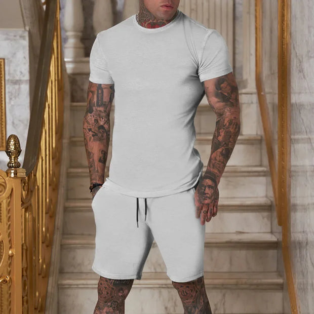 Summer men's Clothing Two Pieces Sets Mens Casual Tracksuit Men Print short sleeve Sets mens t-shirt+shorts Fitness Sportswear