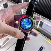 Luxury Brand Mechanical Watch for Men Rotating Star Dial Fashion Rainbow Case Automatic Watches Genuine Leather Strap Wristwatch