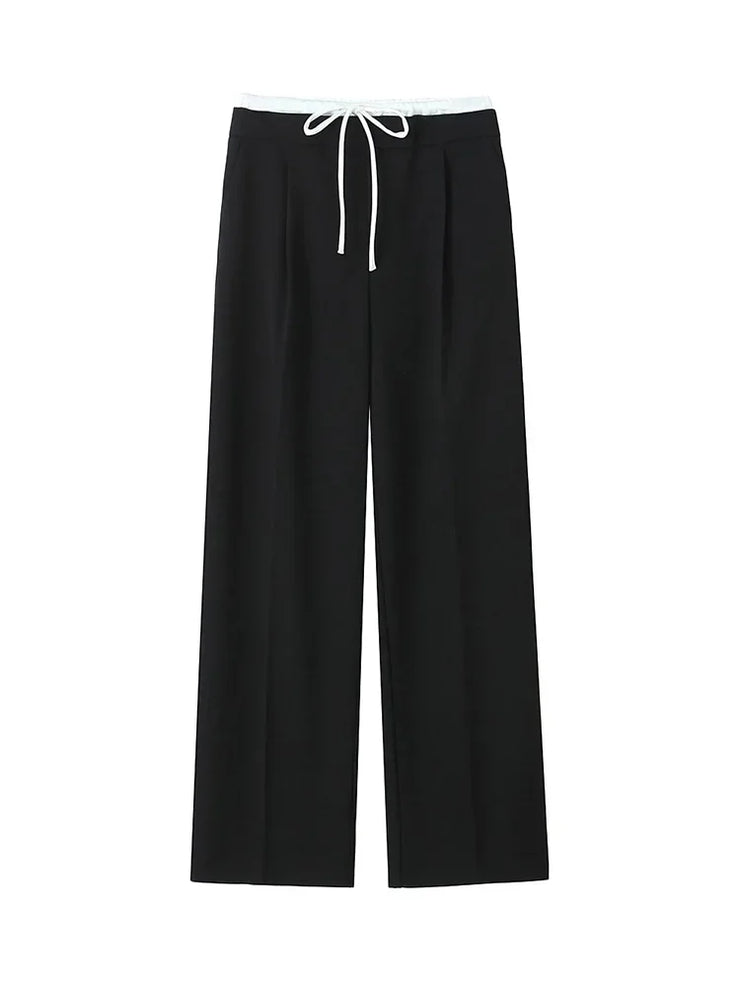 Willshela Women Fashion Solid Lace Up Side Zipper Straight Pants Vintage High Elastic Waist Female Chic Lady Trousers