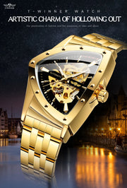 Winner Military Triangle Steel Skeleton Automatic Movement Man Watch Sports Mechanical Watches Luxury Waterproof Silicone Strap