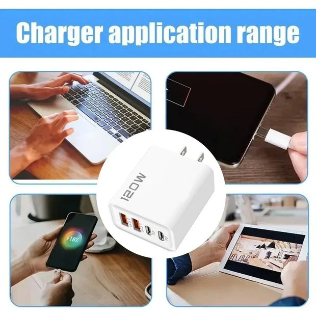 PD 120W 4 Ports USB C Charger Quick Charge