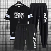 Summer Men's Three Piece Set, Casual Men's New Casual Sports Set Graphic T Shirts