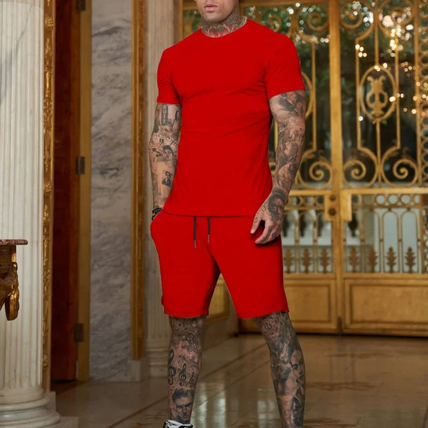 Summer men's Clothing Two Pieces Sets Mens Casual Tracksuit Men Print short sleeve Sets mens t-shirt+shorts Fitness Sportswear