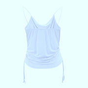 Women Tank Top V Neck Camisole Cami Drawstring Spaghetti Strap Top Loose Sleeveless Blouses Tank Shirt Summer Crop Top