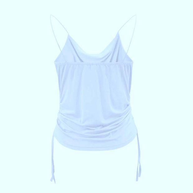 Women Tank Top V Neck Camisole Cami Drawstring Spaghetti Strap Top Loose Sleeveless Blouses Tank Shirt Summer Crop Top