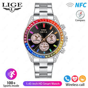 LIGE 1.43" AMOLED Man Smart Watch Bluetooth Call NFC Outdoor Compass Smartwatch Men Fitness Tracker 100+ Sport Modes Bracelet