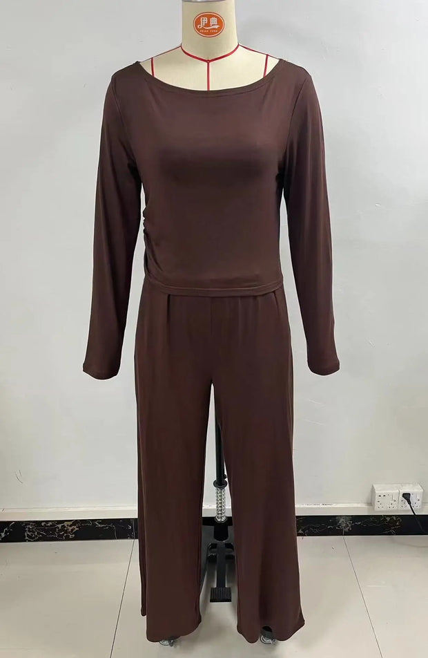 Women's Two-piece Wide Leg Pants Fashion Set Irregular Short Top Women's Clothing Yoga Exercise Set Спортивный Костюм Женский