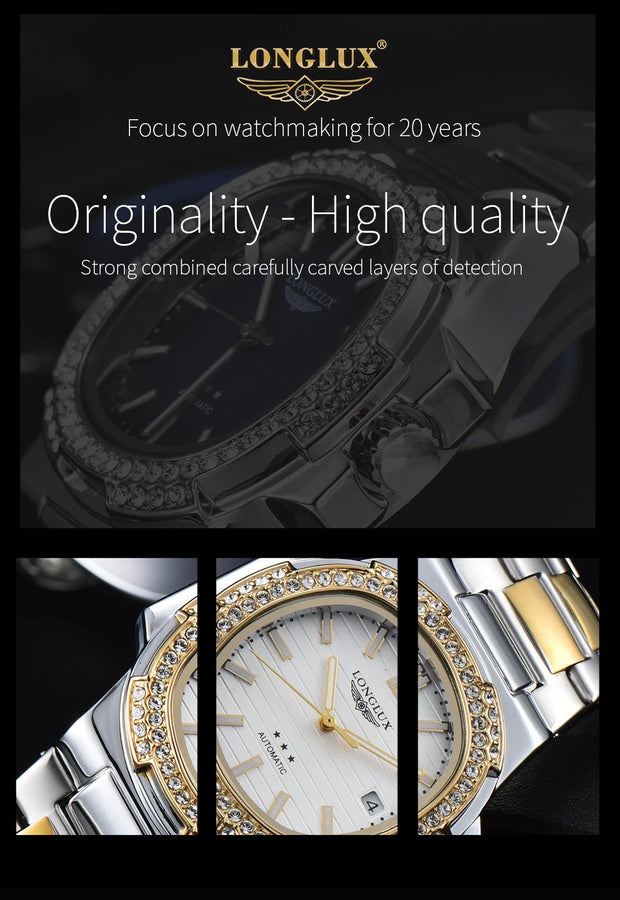 LONGLUX automatic man watch diamond watch luxury stainless steel wholesale mechanical watches day date waterproof man watch