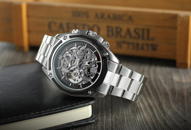 2024 Stainless Steel Skeleton Mechanical Watch Male Automatic Movement Man Wrist Watches Waterproof High End Luxury reloj hombre