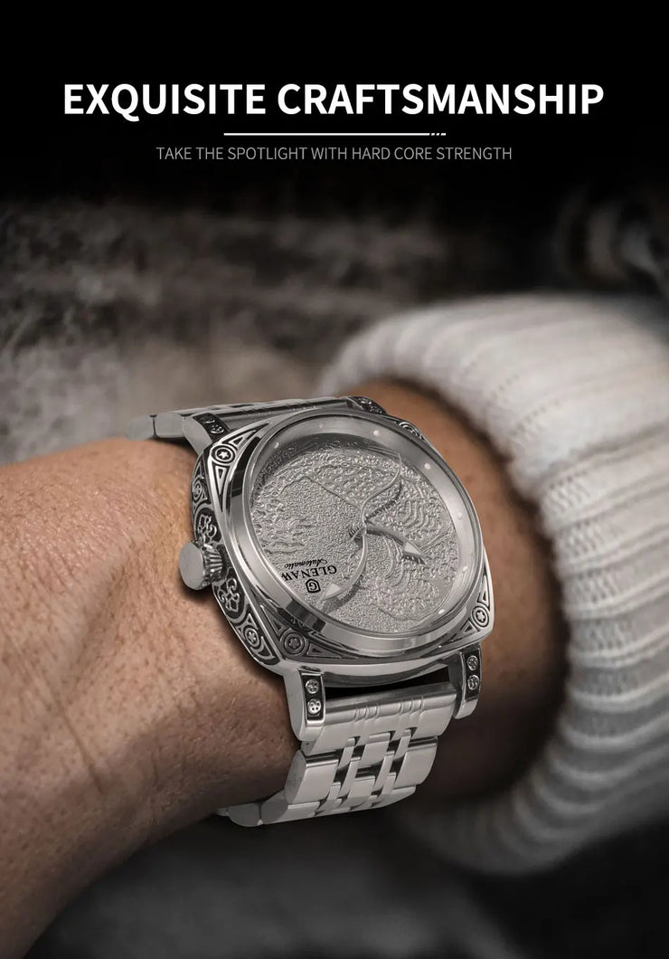GLENAW  Mechanical Wristwatch Watches Men Surfing Sailboat Pointer Luminous Transparent Skeleton Mechanical Leather Male Clock