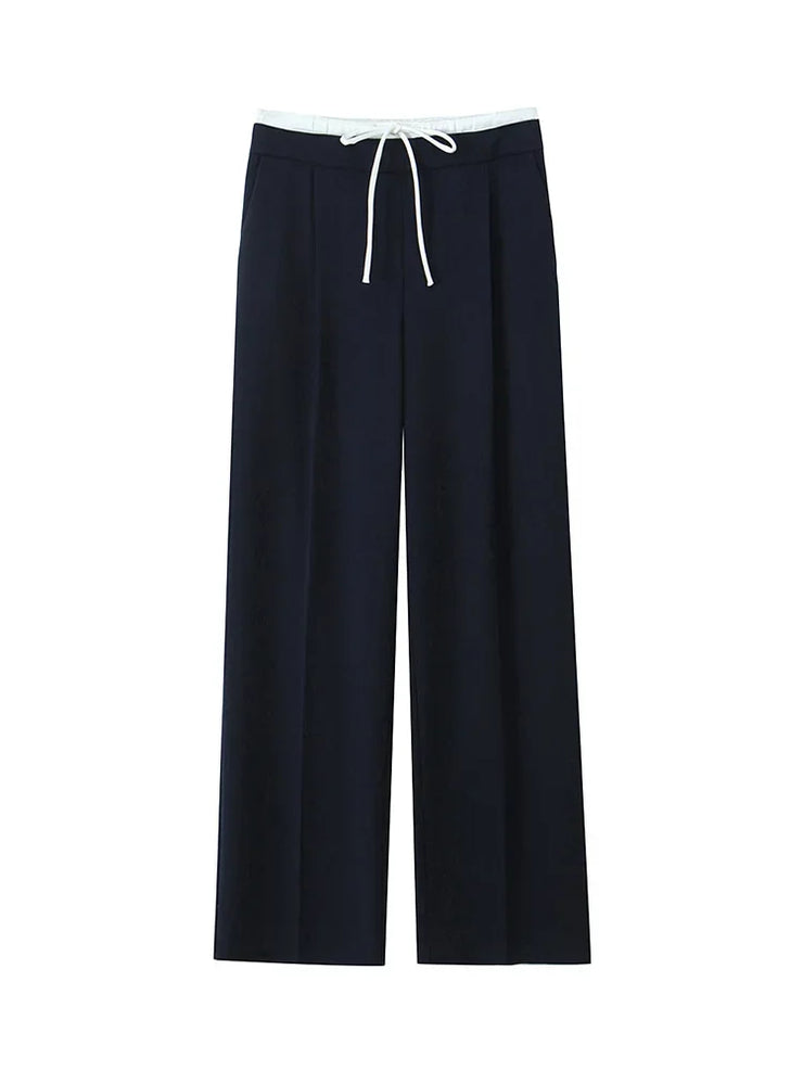 Willshela Women Fashion Solid Lace Up Side Zipper Straight Pants Vintage High Elastic Waist Female Chic Lady Trousers
